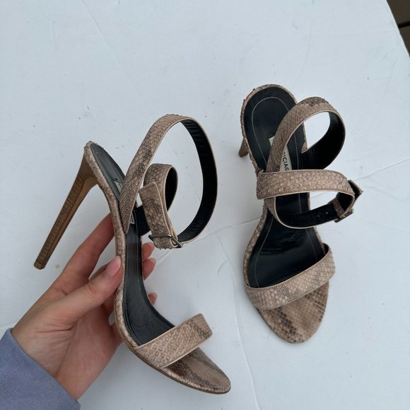 Balenciaga Snakeskin Sandals Sz 39.5 Brown Ankle Strap High Stiletto Heels - Picture 1 of 9